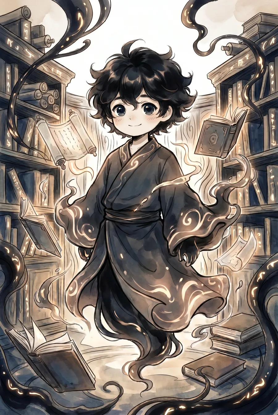 LitMemo comic art example — full-color panel of Lingmo and Moling, modern ink style